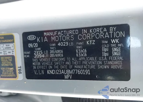 2021 Kia Soul Lx z USA, uszkodzony, nr VIN KNDJ23AU8M7760191